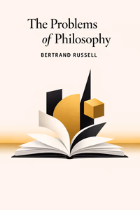 Cover art for The Problems of Philosophy featuring a minimalist open book dissolving into abstract geometric shapes and a faint horizon line, suggesting appearance versus reality, in a restrained black, cream, and muted gold palette.