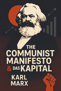 Cover art for the modernized 'Communist Manifesto and Das Kapital' featuring a stylized portrait of Karl Marx, abstract representations of capital and labor, or modern symbols of economic systems.
