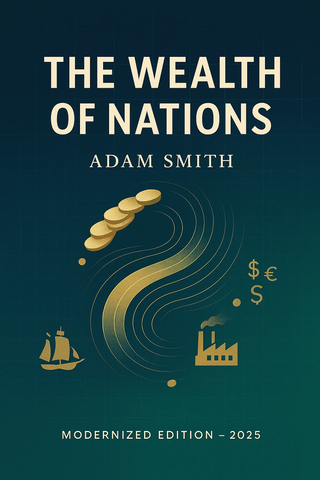 Cover art for The Wealth of Nations featuring economic illustrations
