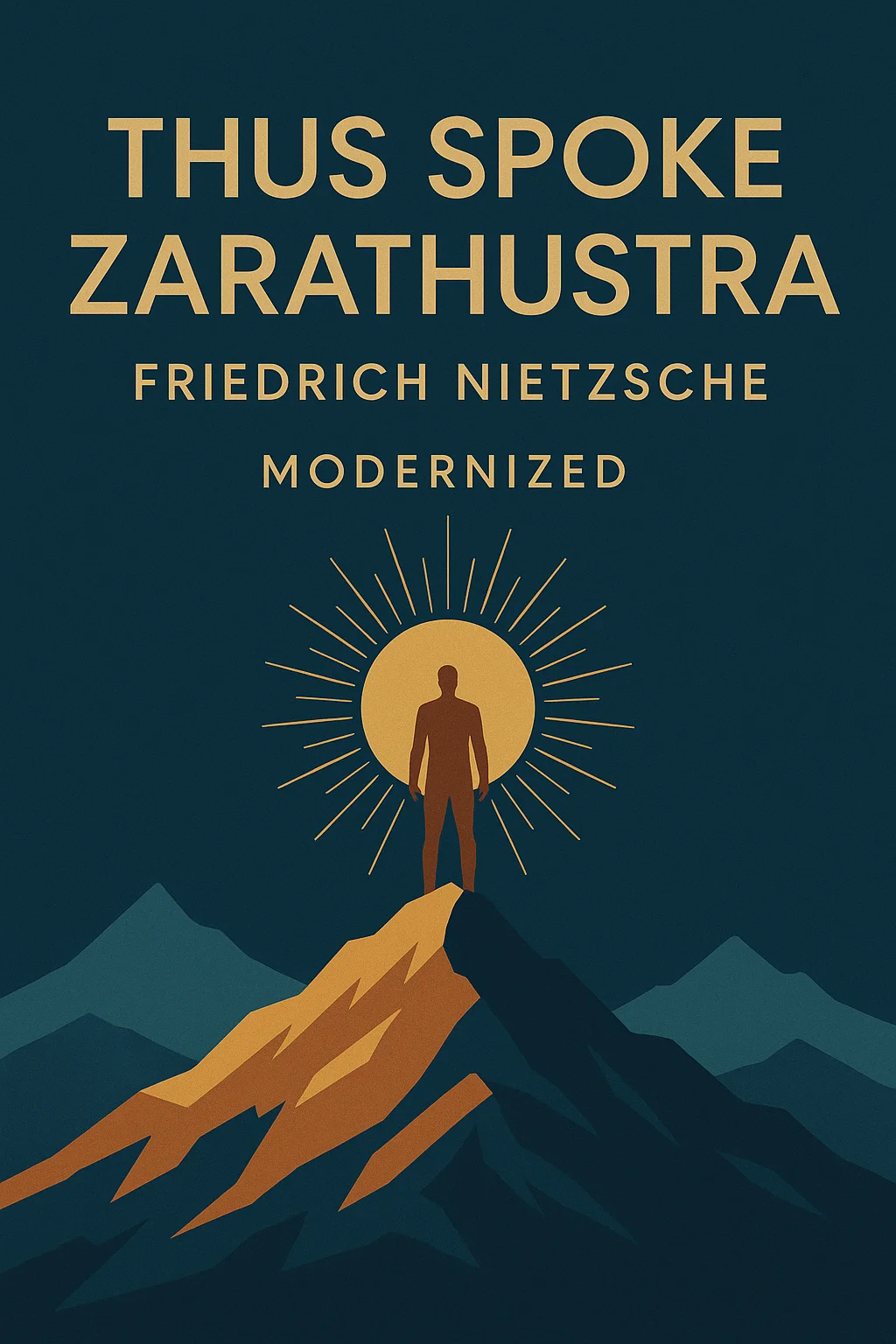 Cover art for Thus Spoke Zarathustra, featuring modernized imagery of philosophical enlightenment and the übermensch concept